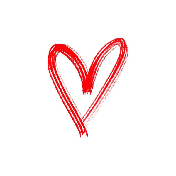 赤いハートは 白い背景で隔離 ブラシや口紅のテクスチャをペイントします バレンタインデーのスタイリッシュなはがきの要素 手描き絵 — ストックベクタ