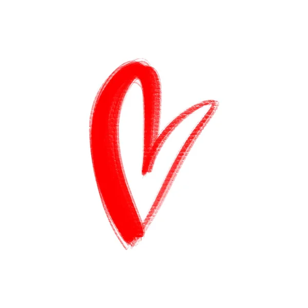 Corazón Rojo Aislado Sobre Fondo Blanco Pintura Con Pincel Lápiz — Vector de stock