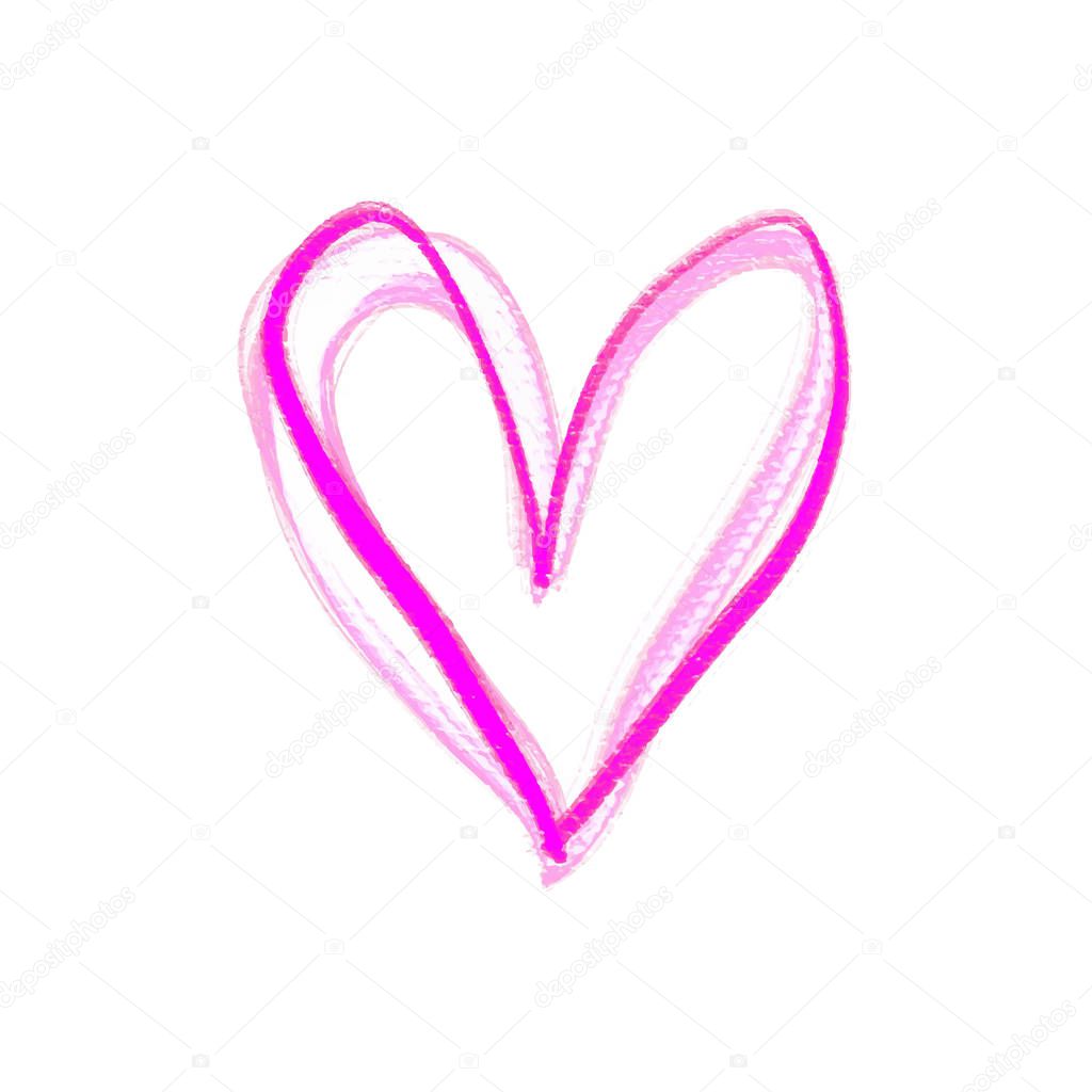 Neon glowing bright pink heart sign, isolated on white background. Light painting. Clipart