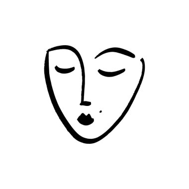 Vektör basit el Siyah beyaz moda portre resim çizilmiş. Tek renkli yazdırma için giyim, Tekstil ve diğer. EPS illüstrasyon