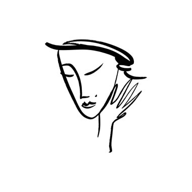 Vektör basit el Siyah beyaz moda portre resim çizilmiş. Tek renkli yazdırma için giyim, Tekstil ve diğer. EPS illüstrasyon
