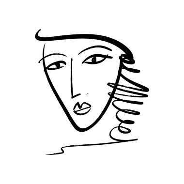 Vektör basit el Siyah beyaz moda portre resim çizilmiş. Tek renkli yazdırma için giyim, Tekstil ve diğer. EPS illüstrasyon
