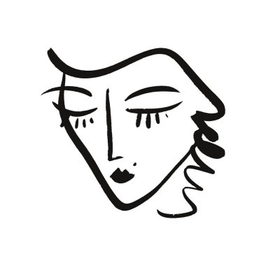 Vektör basit el Siyah beyaz moda portre resim çizilmiş. Tek renkli yazdırma için giyim, Tekstil ve diğer. EPS illüstrasyon