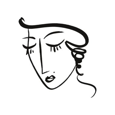 Vektör basit el Siyah beyaz moda portre resim çizilmiş. Tek renkli yazdırma için giyim, Tekstil ve diğer. EPS illüstrasyon