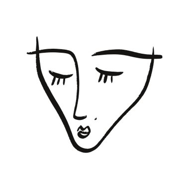 Vektör basit el Siyah beyaz moda portre resim çizilmiş. Tek renkli yazdırma için giyim, Tekstil ve diğer. EPS illüstrasyon