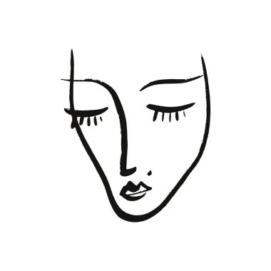 Vektör basit el Siyah beyaz moda portre resim çizilmiş. Tek renkli yazdırma için giyim, Tekstil ve diğer. EPS illüstrasyon