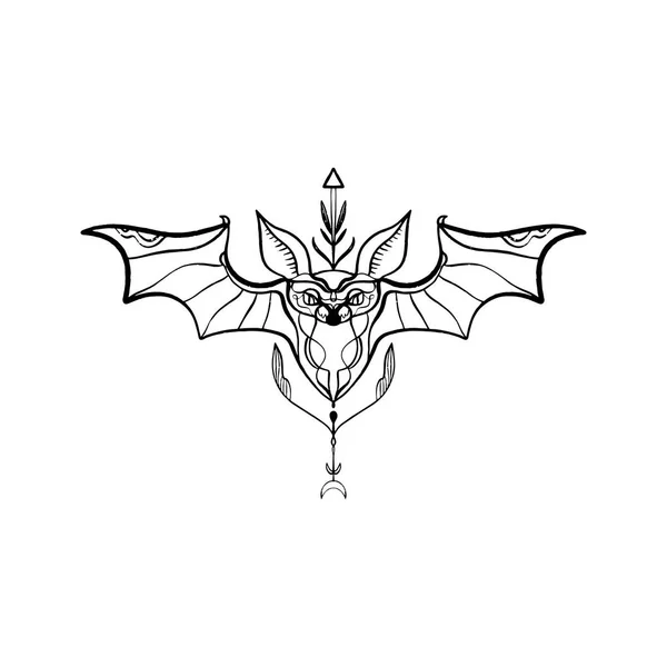 Pipistrello Vettore Tribale Ornato Elegante Tatuaggio Clipart Eps — Vettoriale Stock
