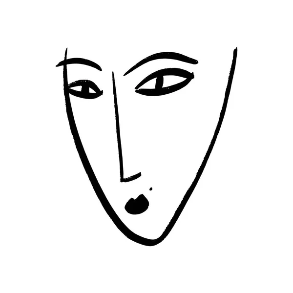 Vecteur Simple Dessiné Main Noir Blanc Ligne Tendance Portrait Art — Image vectorielle