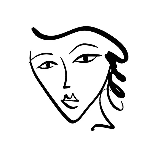 Vecteur Simple Dessiné Main Noir Blanc Ligne Tendance Portrait Art — Image vectorielle