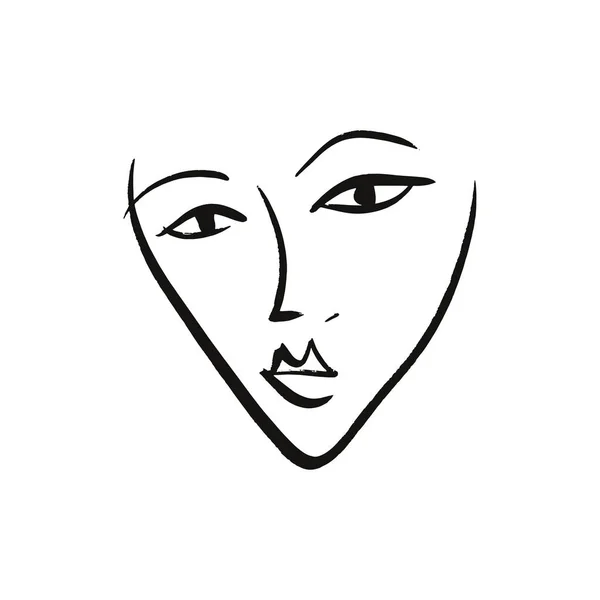 Vektor Einfache Handgezeichnete Schwarz Weiß Trendige Linie Portraitkunst Monochromer Druck — Stockvektor
