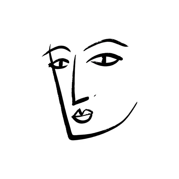 Vector Eenvoudige Hand Getekend Zwart Wit Trendy Lijnwerk Portret Monochroom — Stockvector