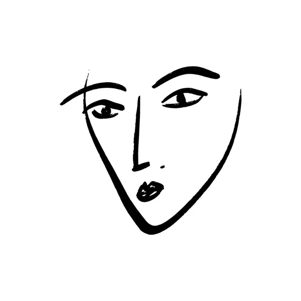 Vector Simple Hand Drawn Black White Trendy Line Portrait Art — Stock Vector