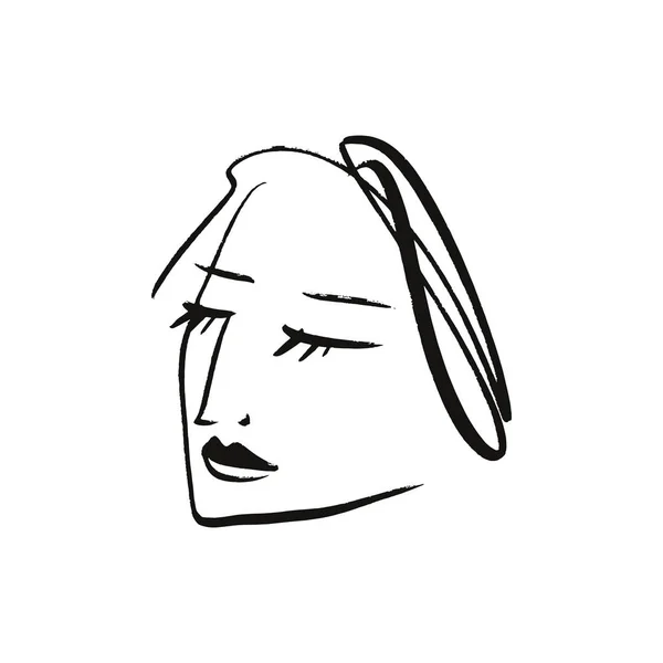 Vector Simple Dibujado Mano Blanco Negro Arte Retrato Línea Moda — Archivo Imágenes Vectoriales