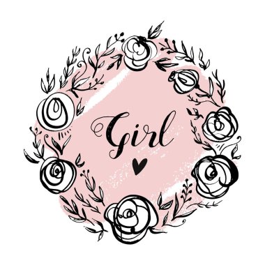 Elle çizilmiş basit çerçeve çiçek şekil. Kız stil etiketi. Boho hippi kavramı. T-shirt için iyi yazdırır, kartpostallar, tebrik kartları ve daha fazlası