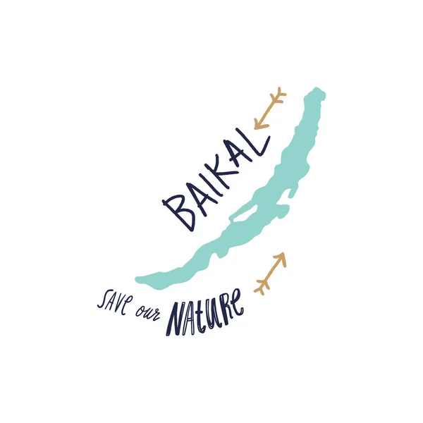 Рука Гужовий Стильно Doodle Карту Озеро Байкал Векторні Ілюстрації — стоковий вектор