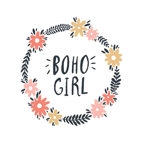 Illustration Florale Simple Dessinée Main Concept Fille Hippie Boho Bon — Image vectorielle