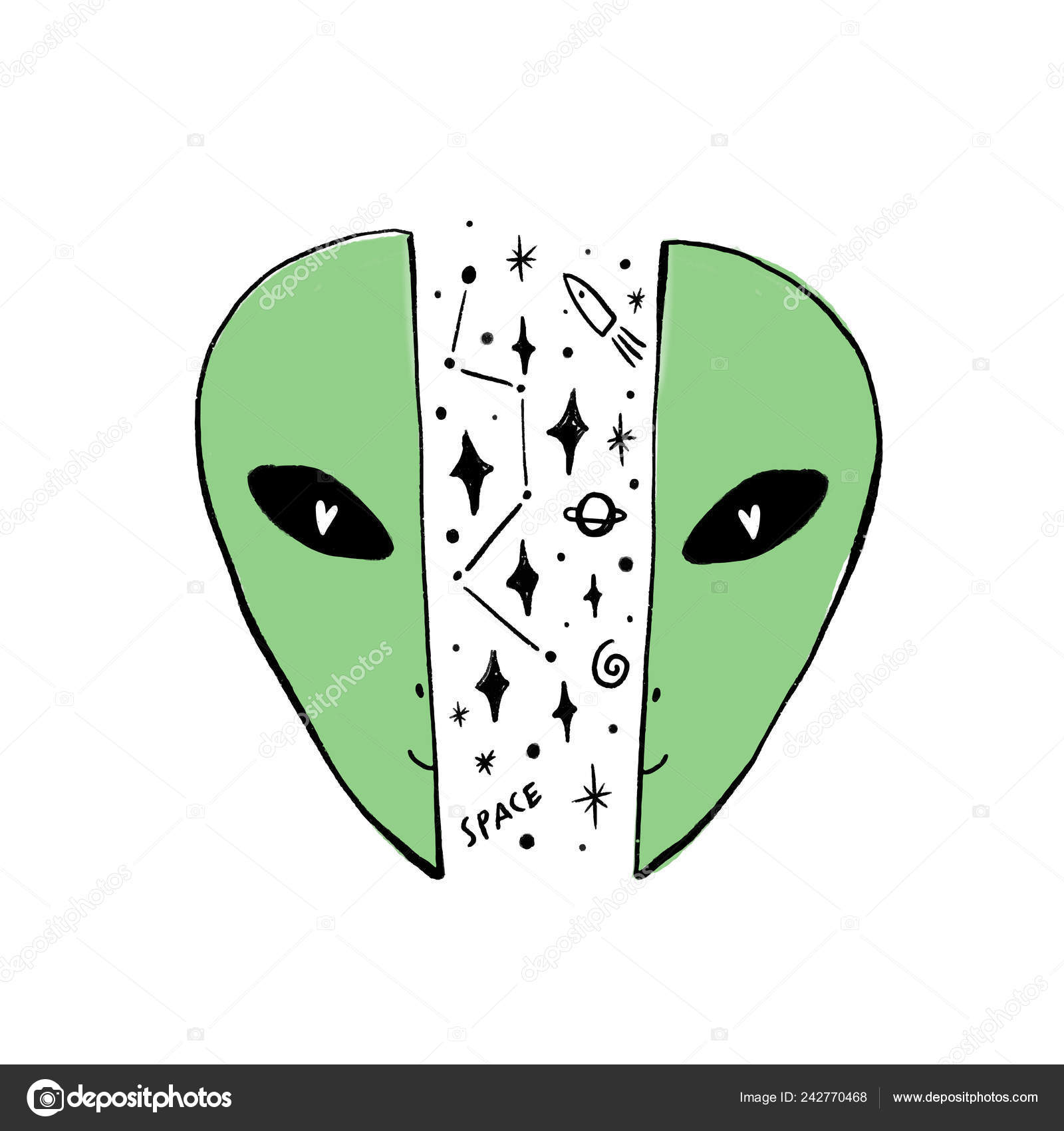 Mão, Desenho, De, Um, Engraçado, Alien Verde Royalty Free SVG, Cliparts,  Vetores, e Ilustrações Stock. Image 56152165