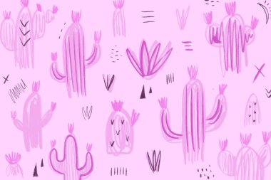 Elle çizilmiş afiş kaktüsler ile. Abstrat çiçek arka plan. Stilize temting çağdaş sanat. Boho hipster çizim