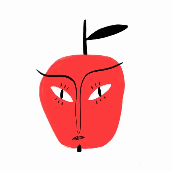 Divertente Personaggio Apple Man Disegnato Mano Stilizzato Temting Arte Contemporanea — Vettoriale Stock