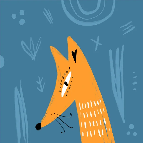 Doodle Nursery Fox Hand Drawn Stylized Temting Contemporary Art Boho — Stock Vector