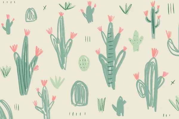 Bandiera Disegnata Mano Con Cactus Arte Contemporanea Temting Stilizzata Disegno — Vettoriale Stock