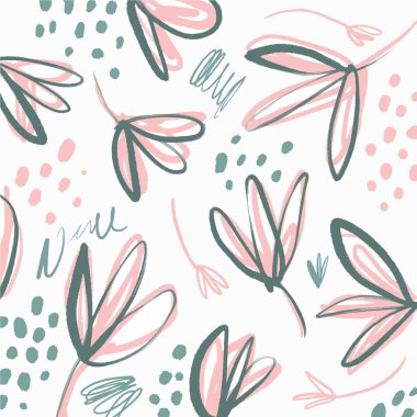 Vektör evrensel çiçek afiş ya da üstbilgi, tropikal bırakır. Modern sanat. El fırça dokular çekilmiş. Web, poscards, afiş, davetiye, broşür şablonları ve kapakları için iyi