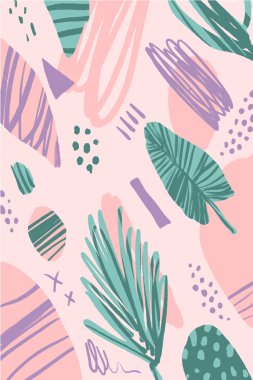 Şık sanat çerçeve farklı çiçek doku ve şekiller. Kağıt kesiği. Kolaj, çizilen fırça dokular teslim. Web, poscards, afiş, davetiye, broşür şablonları ve kapakları için iyi