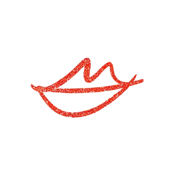 キラキラ テクスチャの赤い唇のアウトライン記号 ラベル はがきやその他のデザイン要素 分離されました — ストックベクタ