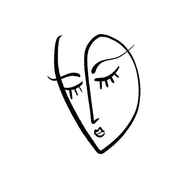 Simple dibujado a mano en blanco y negro línea de arte retrato de moda. Composición abstracta — Vector de stock