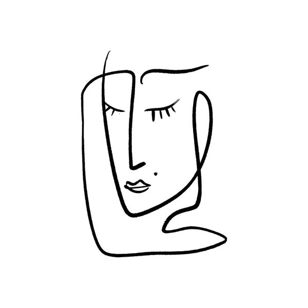 Simple dibujado a mano en blanco y negro línea de arte retrato de moda. Composición abstracta — Vector de stock