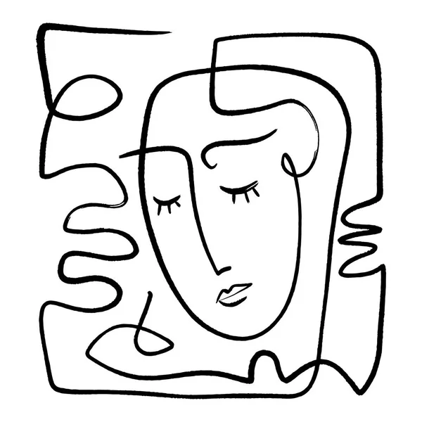 Eenvoudige hand getekend zwart-wit trendy lijnwerk portret. Abstracte compositie — Stockvector