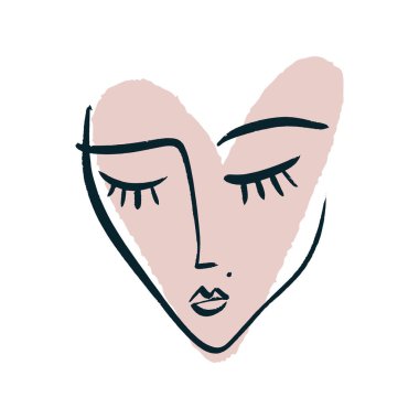 Basit el siyah beyaz trendy satır portre yüz resmi çizilmiş. Giyim, Tekstil ve diğer için yazdırma renk