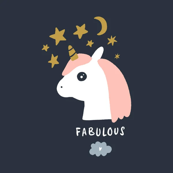 Vector animales lindos arte. Pequeño pony, unicornio nocturno en estilo escandinavo de dibujos animados simples. Bueno para ropa de vivero — Archivo Imágenes Vectoriales