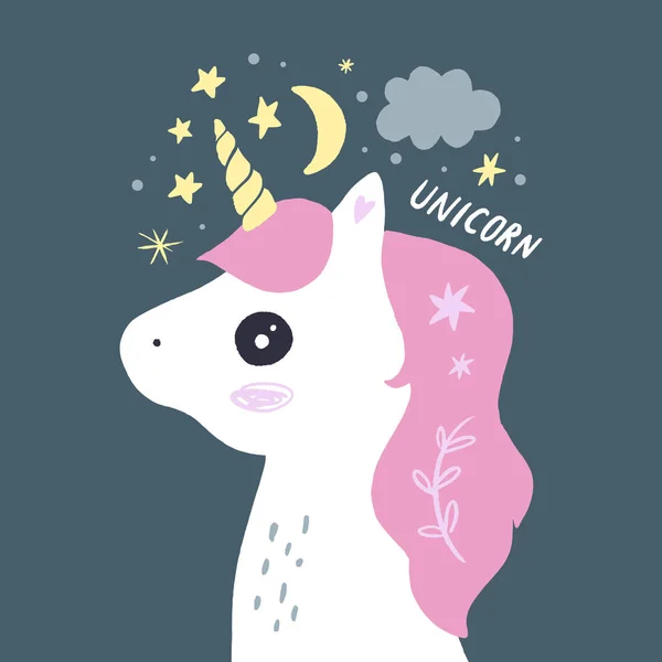 Vector animales lindos arte. Pequeño pony, unicornio nocturno en estilo escandinavo de dibujos animados simples. Bueno para ropa de vivero — Vector de stock