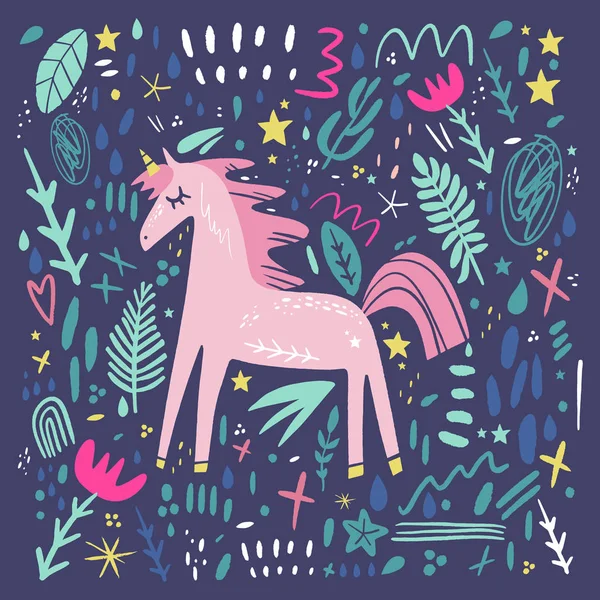 Unicorn pattern vector, cute nursery wall art, animal prints, pastel baby room decor pictures — Stock Vector