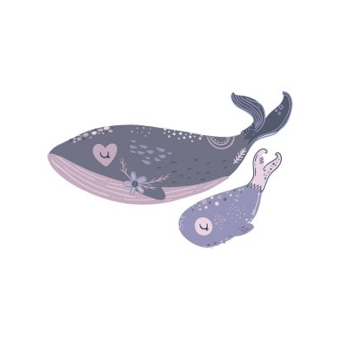 Sevimli hayvan kreş poster, çocuklar sanat balinalar, anne ve bebek ile duvar. Deniz sakinleri. Çocuk yazdırma