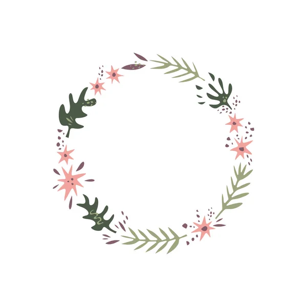 Ilustración floral vectorial, marco o corona, diseño de álbum de recortes, conjunto de florales pastel, plantilla para logotipo — Archivo Imágenes Vectoriales