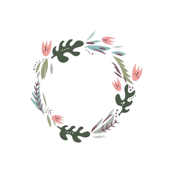Ilustração floral vetorial, moldura ou grinalda, design de scrapbook, conjunto de flores pastel, modelo para logotipo — Vetor de Stock