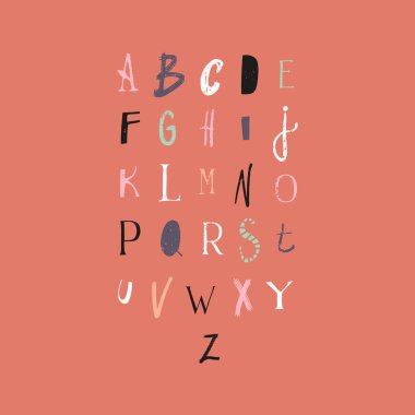 Vektör modern komik oynak çocukça yazı tipi, harf küçük resimleri, alfabe