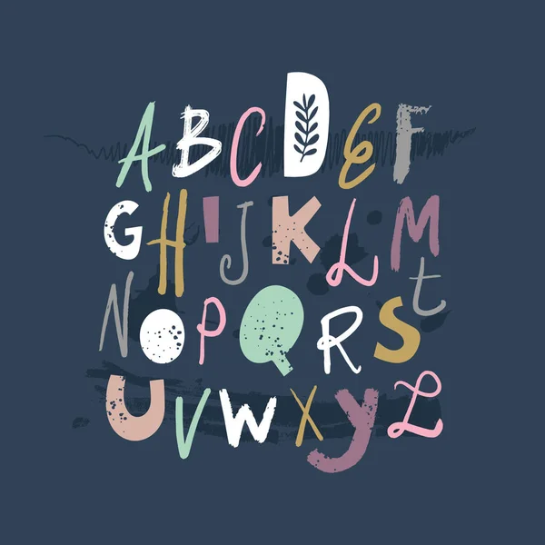 Vector moderne grappige speelse kinderachtig lettertype, illustraties van letters, alfabet — Stockvector