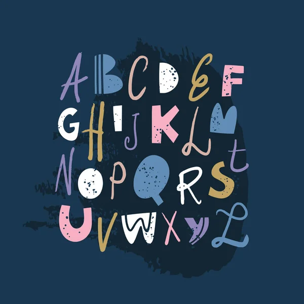 Vektorové moderní zábavné hravé dětské písmo, klip umění dopisy, abeceda — Stockový vektor