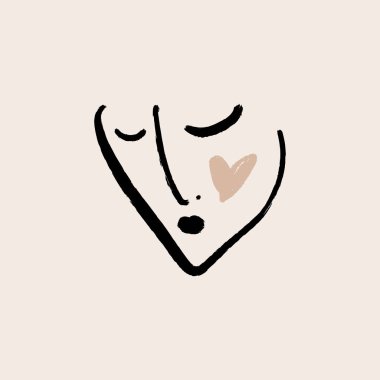 Basit el moda portre resim çizilmiş. Giyim, Tekstil ve diğer için yazdırın. Vektör çizim