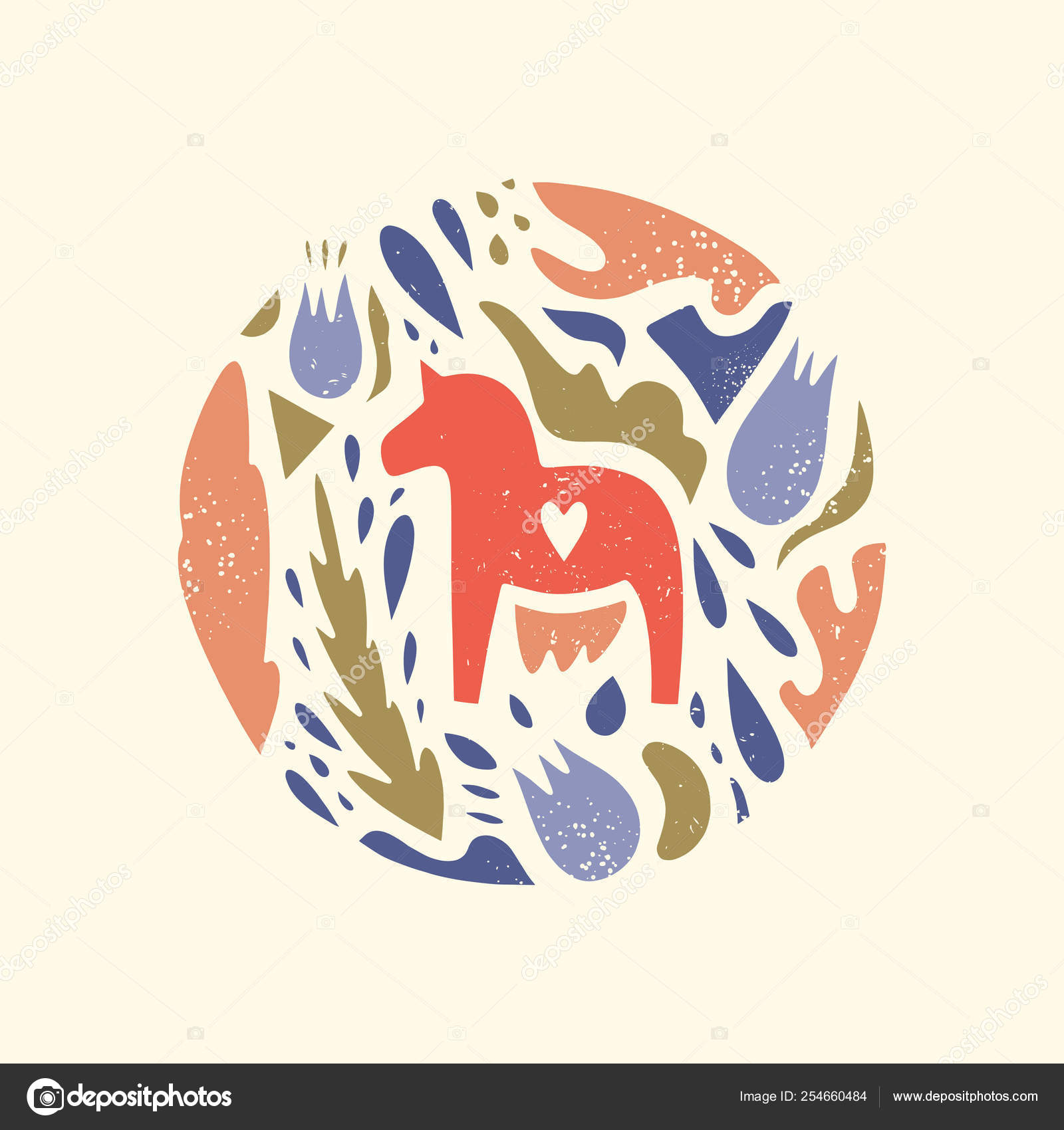 Swedish Dala Red Horse In The Pattern Scandinavian Folk Design