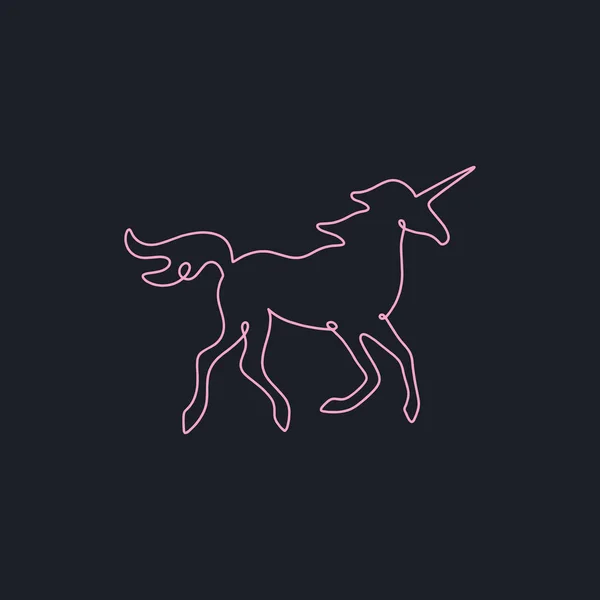 Unicorn Abstrak Trendy Satu Baris Seni Neon Vektor Ilustrasi Clip - Stok Vektor