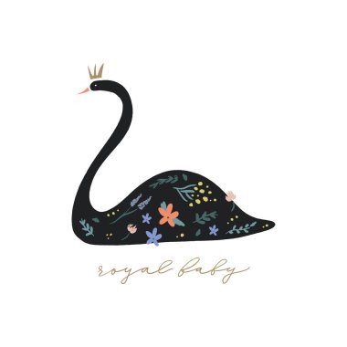 Swan Gölü. Hat yazısı. Kız prenses, tebrik kartı poster ve kartpostal, vektör görüntü