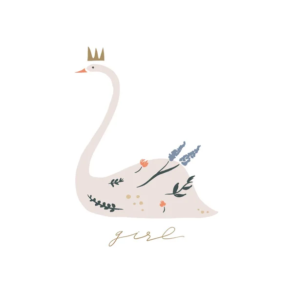 Lago Swan. Caligrafía de letras. Princesa niña, tarjeta de felicitación cartel y postal, imagen vectorial — Archivo Imágenes Vectoriales