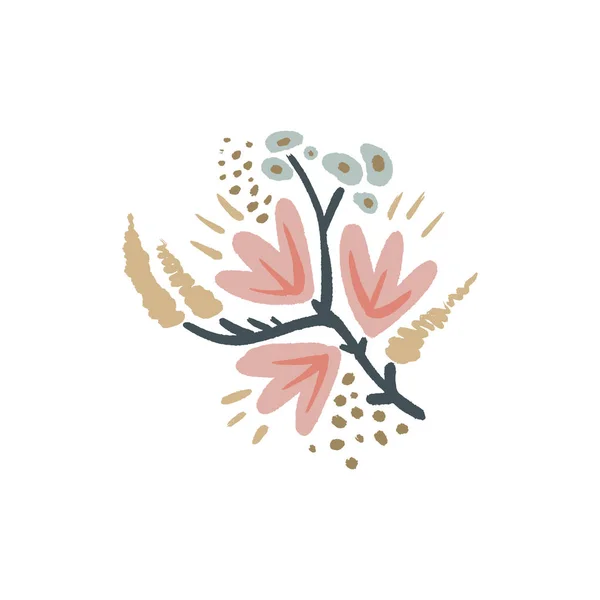 Handgezeichnete Blumen mit Zweigen. Pastellfarben, Bouquet im Doodle-Stil. Vektorpflanzen — Stockvektor