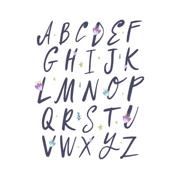 Ręcznie rysowane litery alfabetu kwiatowego, wektor clip art. Dobre dla etykiet ślubnych i innych — Wektor stockowy