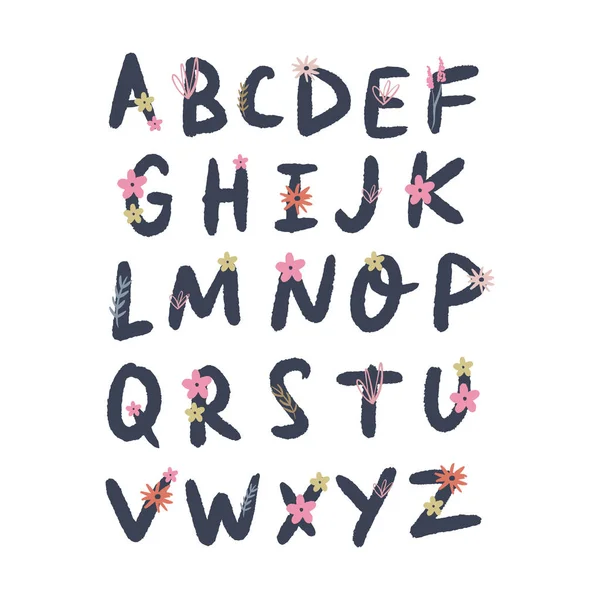 Letras del alfabeto floral dibujadas a mano, clip de vectores. Bueno para etiquetas de boda y otros — Vector de stock