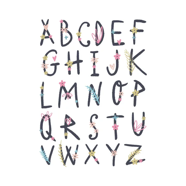 Lettres alphabet floral dessinées à la main, clip art vectoriel. Bon pour les étiquettes de mariage et autres — Image vectorielle